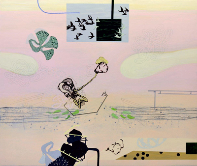 Edgar A. Eubel: ohne Titel, 2011. Acryl, Farbstift auf Maltuch, 155 x 187 cm